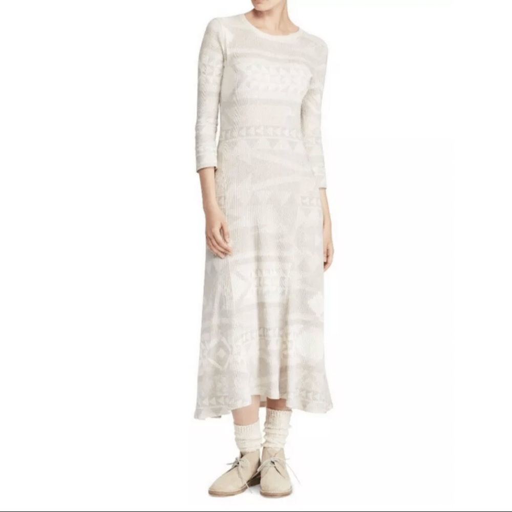 Polo by Ralph Lauren Southwestern Aztec Beige Thermal Midi Maxi Dress